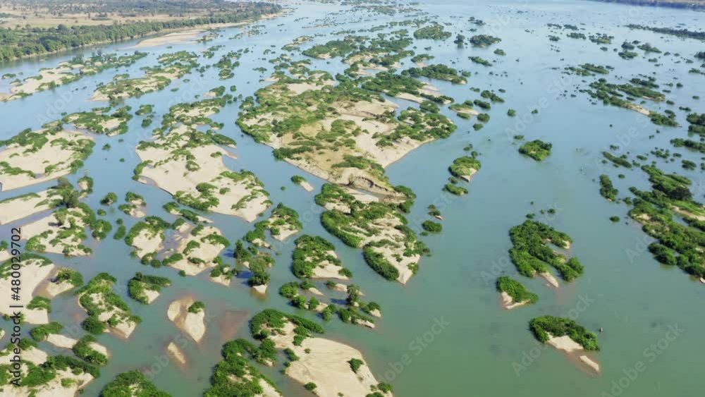 Aerial views of the Mekong River with many sand bars and islands, Cambodia Aerial views of the Mekong River with many sand bars and islands, Cambodia