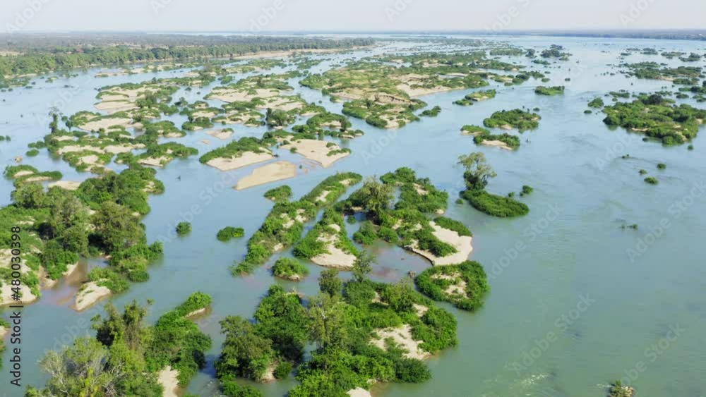Aerial views of the Mekong River with many sand bars and islands, Cambodia Aerial views of the Mekong River with many sand bars and islands, Cambodia