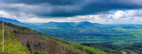 Panoramic view of the mountain spring landscape