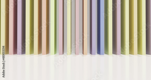 Vertical pattern blue  yellow  purple  green  and white modern wall. 3d rendering.