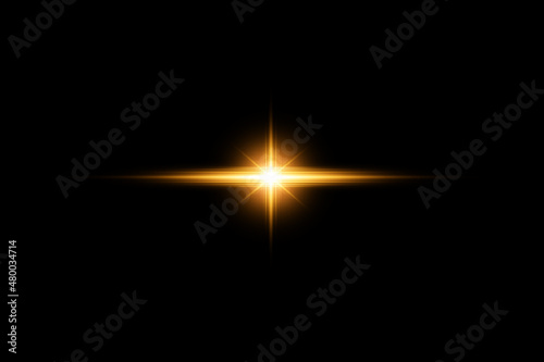 Golden realestic lens flare transparent on black background