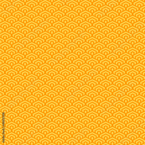 simple vector pixel art yellow seamless pattern of minimalistic geometric scaly hexagon pattern in japanese style
