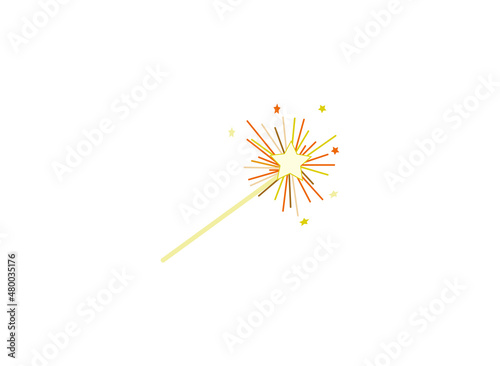 Bengal or indian light sparkler, Bengal fire firework isolated on white. Salute element for celebration of holidays and parties, weddings and birthdays. Bright sparks used for entertainment purposes.