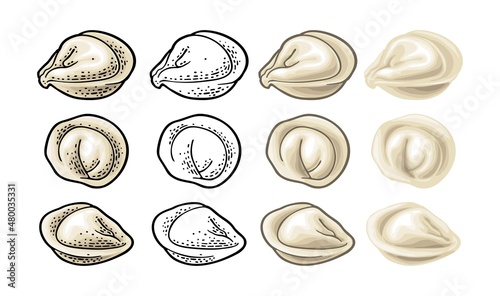 Dumpling. Vintage color vector engraving illustration. Isolated on white