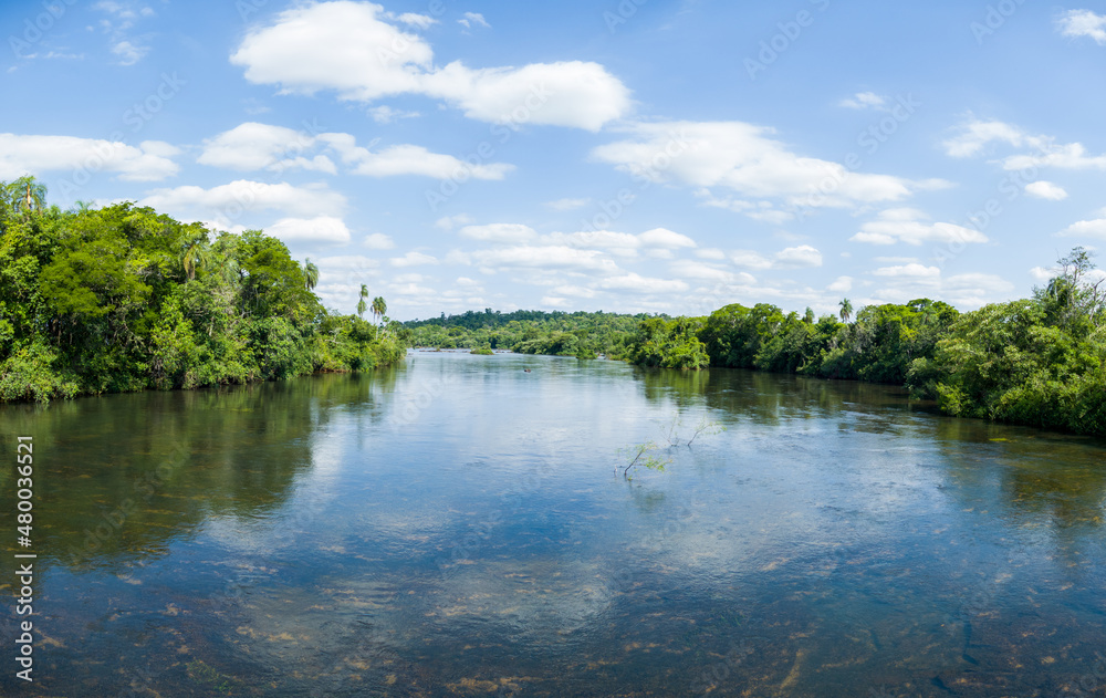 Iguazu falls, summer landscape with scenic waterfalls