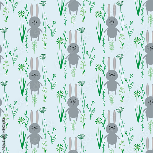 Seamless pattern with flowers and birds.