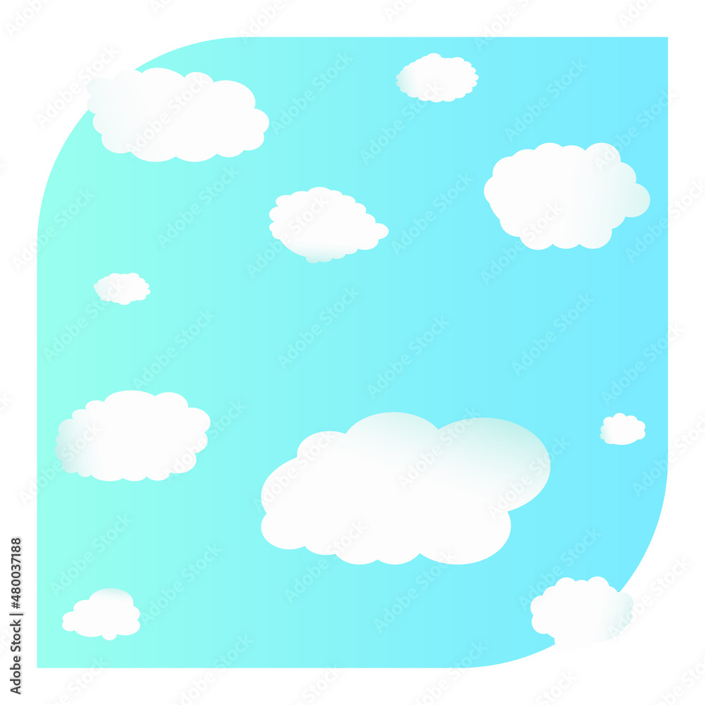 White clouds on blue sky background, simple flat design