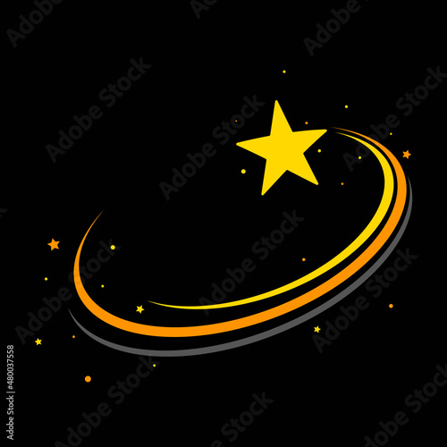 Golden star logo vector icon design on dark background. Technology circle logo and symbols. Shooting star symbol illustration