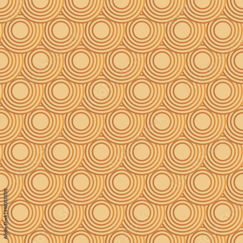 Chinese geometric seamless pattern with golden circles. Vector texture illustration