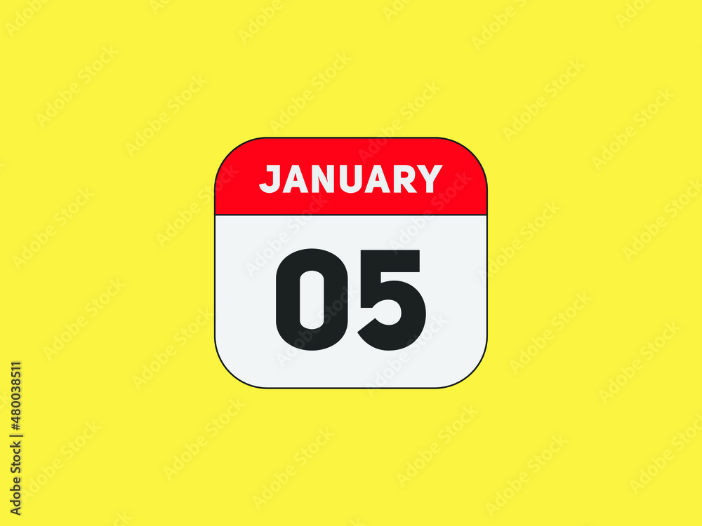 January 05 text calendar reminder. 5th january daily calendar icon vector. 
