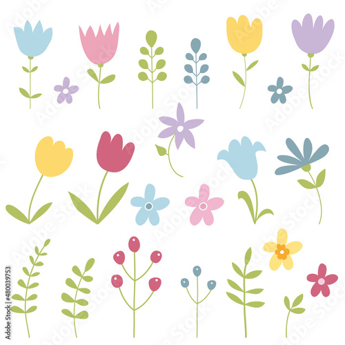 Wallpaper Mural Spring flowers. Set Of different plants and flowers on white background. Vector illustration. Torontodigital.ca