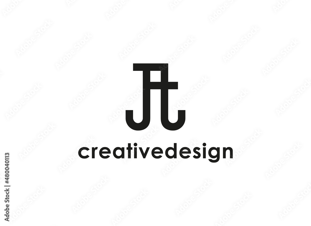 Initial Letter J A T Linked Logo. Black Geometric Shapes Letter JAT JT isolated on White Background. Usable for Business and Branding Logos. Flat Vector Logo Design Template Element.