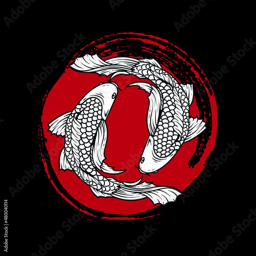 two red circle koi fish vector