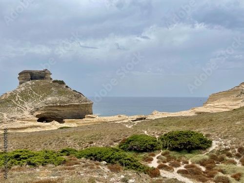 Limestone cliffs at Capo Pertusatu close to Bonifacio. Corsica, France.