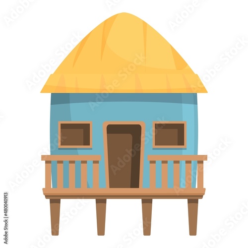 Bungalow hut icon cartoon vector. Beach house. Sea villa