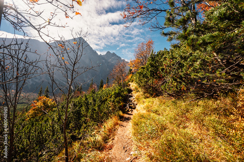 Hiking in national park High Tatras. HiIking from biele pleso to Zelene pleso in the mountain Vysoke Tatry, Slovakia. Beautiful photo