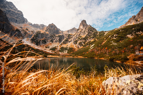 Hiking in national park High Tatras. HiIking from biele pleso to Zelene pleso in the mountain Vysoke Tatry, Slovakia. Beautiful photo