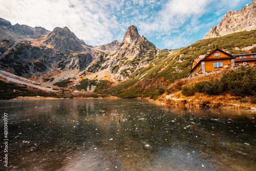 Hiking in national park High Tatras. HiIking from biele pleso to Zelene pleso in the mountain Vysoke Tatry, Slovakia. Beautiful photo