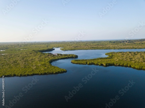 Aerial drone view of Hundaras island Utila 