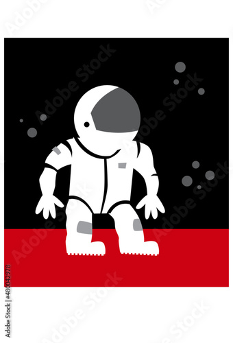 We are colonizing Mars. Pioneer astronaut on the red planet. Vector image for prints, poster and illustrations.