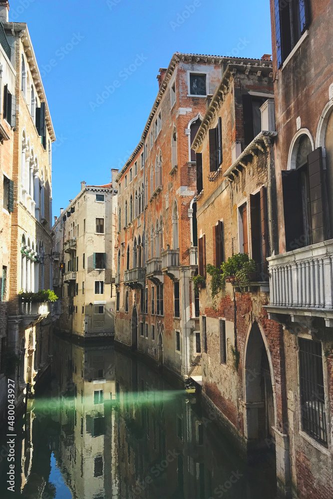 A photo of Venice canal view on a sunny day.