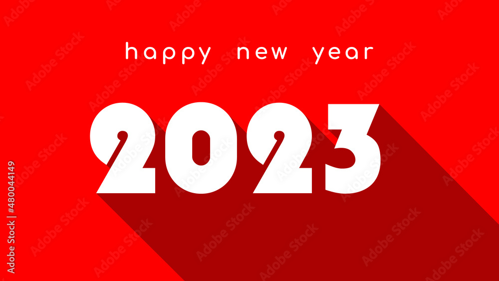 Simple flat unique new year 2023 design, 2023 number text illustration with outdoor shadow on festive red background Simple flat unique new year 2023 design, 2023 number text illustration with outdoor shadow on festive red background
