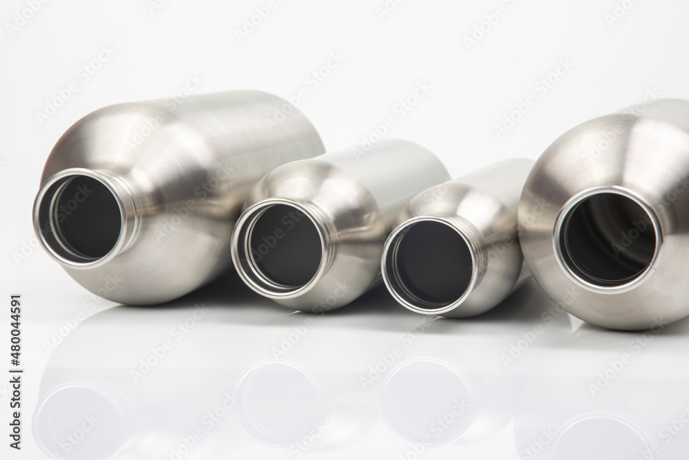 Fototapeta premium metal steel water flasks on white background