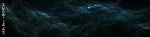 Space background with star dust and gas clouds. Fractal 3d illustration. Panoramic space galaxy nebula map. 