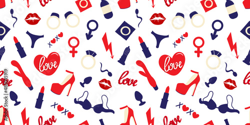  seamless background with Adult sex toys.Vector illustration. Valentine's day design
