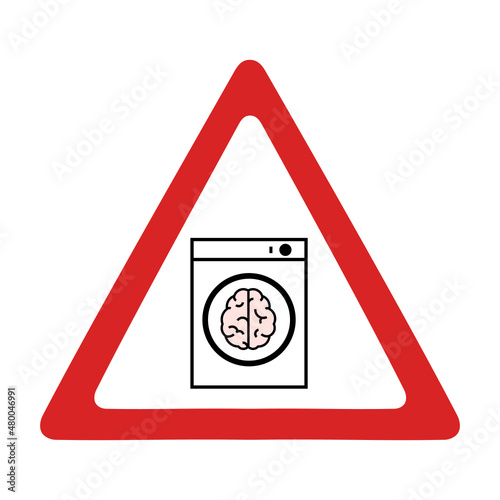 Danger of brainwashing traffic sign, intelligence creative concept, vector illustration