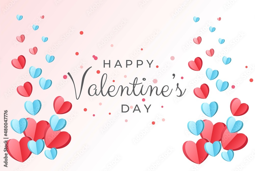 Happy Valentine's day backgound with cute paper hearts. Day of love. Cover, banner, background for web