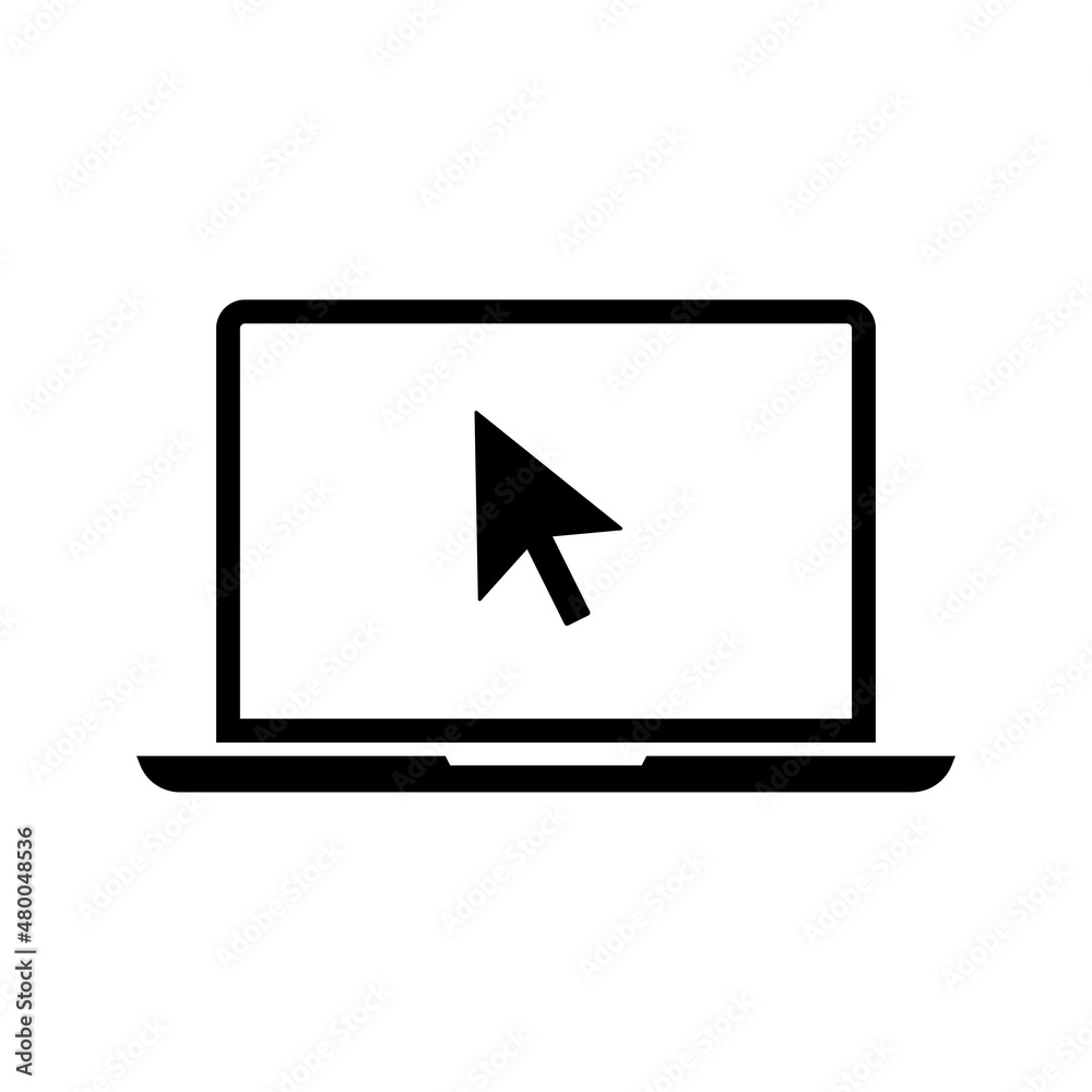 Concept of using a computer. Click in laptop icon vector illustration Concept of using a computer. Click in laptop icon vector illustration