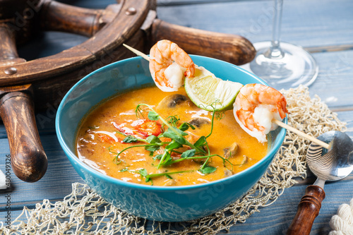 Tom yam on coconut milk with lemongrass and shrimp-1