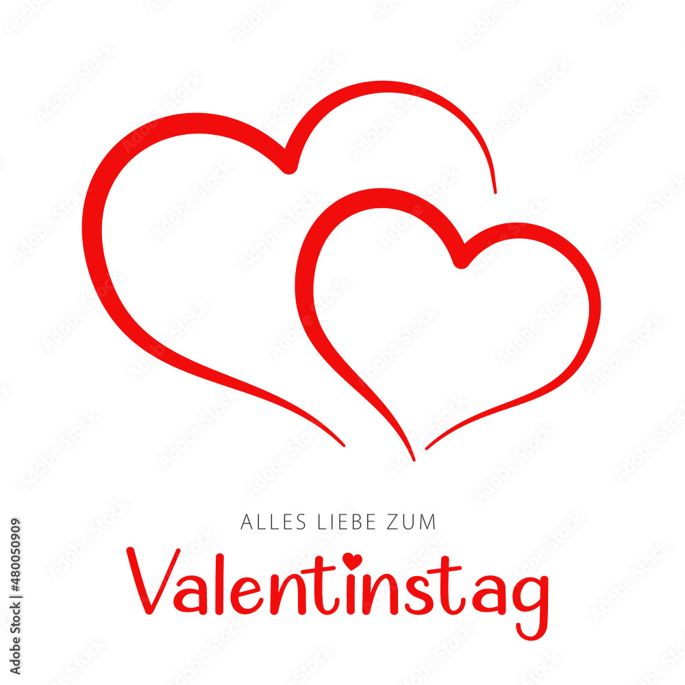 German text: Alles Liebe zum Valentinstag. Happy Valentine's Day, vector