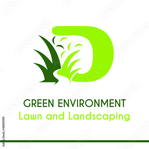 Initial D Letter with Green Grass for Lawn Landscaping Environment Garden Vegetation Home Care Management Service Business Logo Vector Idea