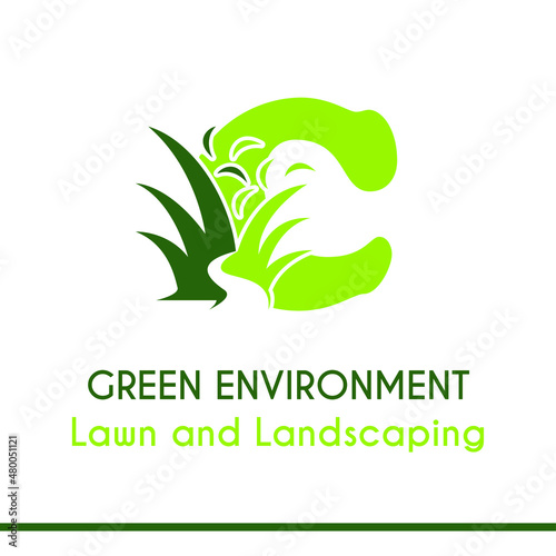 Initial C Letter with Green Grass for Lawn Landscaping Environment Garden Vegetation Home Care Management Service Business Logo Vector Idea