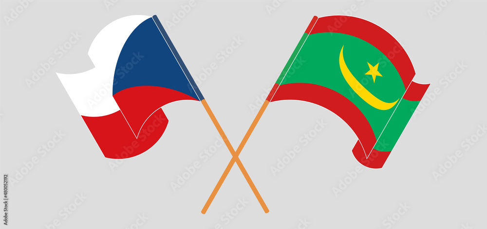 Crossed and waving flags of Czech Republic and Mauritania Crossed and waving flags of Czech Republic and Mauritania