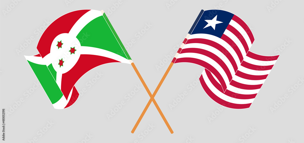 Fototapeta Skrzyżowane i powiewają flagi Burundi i Liberii
