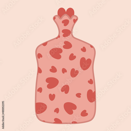 Menstruation hygiene. Female period products -hot-water bottle . Feminine menstrual care illustration. Menstrual period. Feminism. Gender equality. Vector graphics