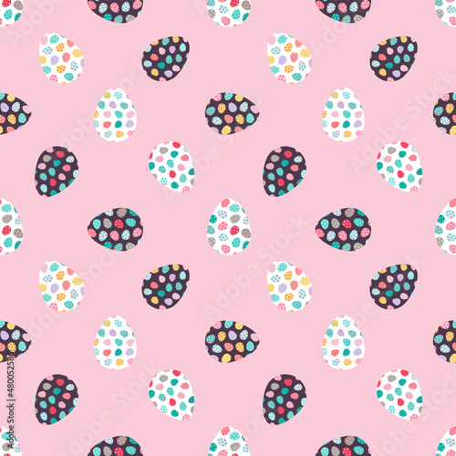 Easter eggs seamless pattern. Easter background with eggs on a pink backdrop 
