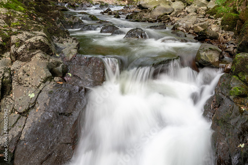 Long exposure of a waterfall on the East Lyn River at Watersmeet in Exmoor National Park