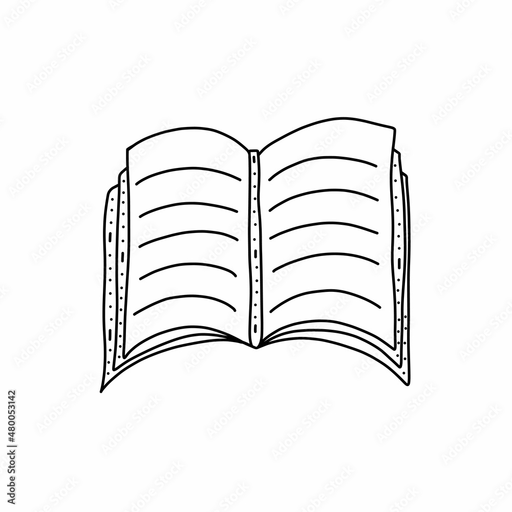 Hand drawn vector illustration of open book in doodle style. Cute llustration of book on a white background. Hand drawn vector illustration of open book in doodle style. Cute llustration of book on a white background.