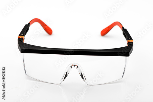 Protective safety glasses isolated on white background