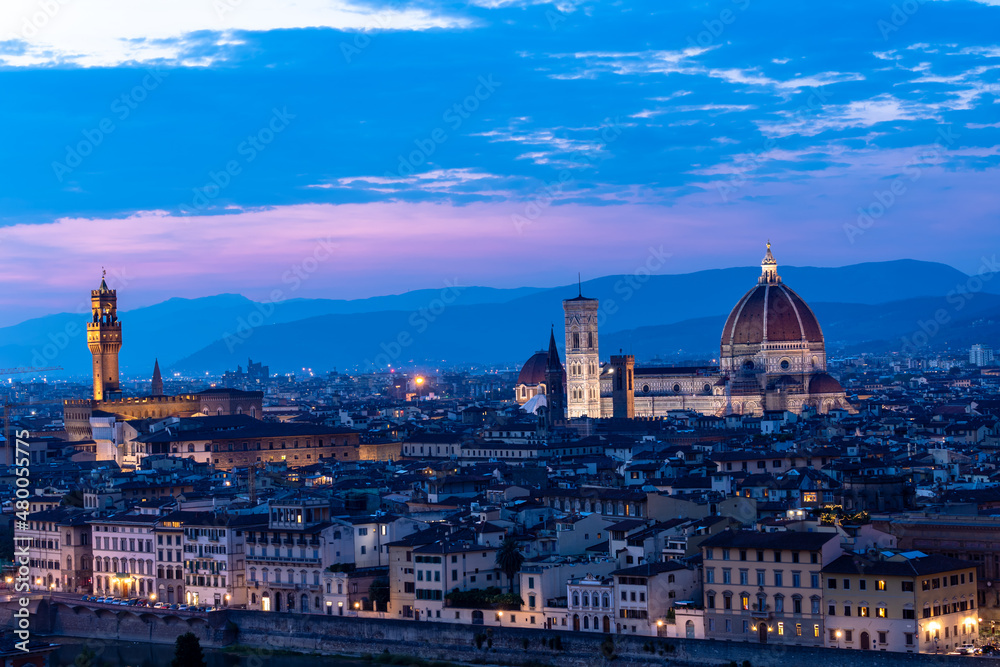 Twilight at the cityscape and the Cathedral Santa Maria del Fiore - Duomo Florence in Florence, Italy