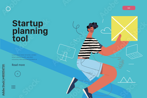 Startup illustration, website landing template. Concept of building new business