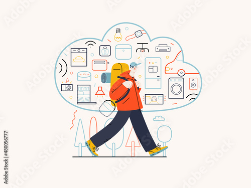 Technology Memphis illustration. Creative landing web page illustration