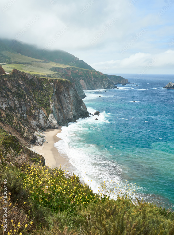view of the cliffs and beach on california coast