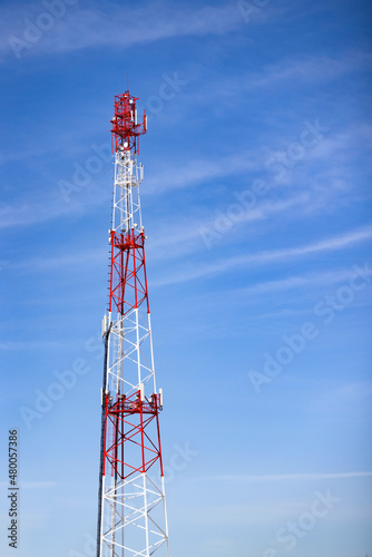 Telecommunication tower on the blue sky