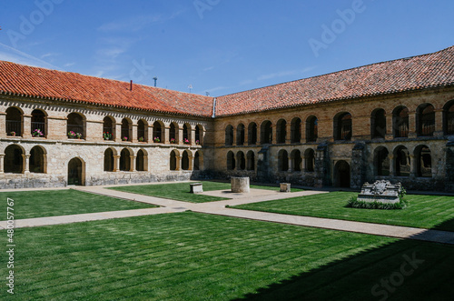 Corner of the courtyard of the convent of Santo Domingo in Caleruega, Burgos, Castilla y León, Spain.