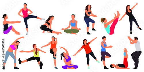 Cartoon men and women walking outdoors in the city. Flat colorful vector illustration
